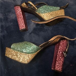 Cape Robbin Glittery Gold Platform Heels 9